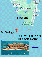 One of the hidden treasures in Florida detailed in this article is Dry Tortugas National Park located 68 miles west of Key West in the Gulf of Mexico, in the United States. The park preserves Fort Jefferson and the several Dry Tortugas islands. The archipelago's coral reefs are the least disturbed of the Florida Keys reefs. The only way to get there is by seaplane or ferry from Key West, a two hour boat ride, allowing you four hours to roam before catching the boat back to Key West.